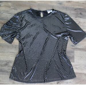 Vintage Fundamental Things Black & Silver Circle Print Unlined Metallic Blouse